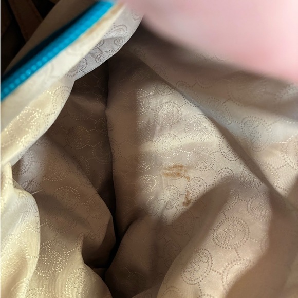 Michael Kors Teal Patent Logo Tote with Tan Straps - Picture 3 of 9